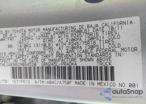 2012 Toyota Tacoma Base V6 из США, поврежденный, VIN 3TMLU4EN6CM084520